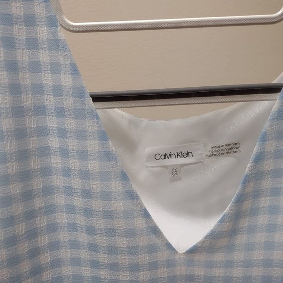 Calvin Klein - Light blue gingham V-neck blouse with bell sleeves - 0X - Picture 6 of 6